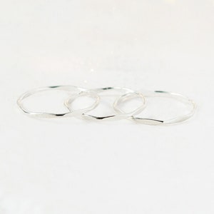 stacking rings. sterling silver. super skinny set of THREE. slim plain band stackable ring. hammered and shiny. stack ring set. image 1