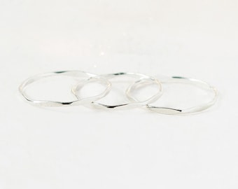 stacking rings. sterling silver. super skinny set of THREE. slim plain band stackable ring. hammered and shiny. stack ring set.