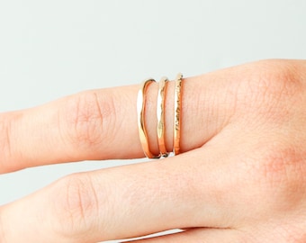 GOLD stackable ring. ONE chunky textured statement ring. 14k gold filled stacking ring. unique wedding band. travel wedding ring. 1.6mm