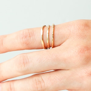 GOLD stackable ring. ONE chunky textured statement ring. 14k gold filled stacking ring. unique wedding band. travel wedding ring. 1.6mm image 1