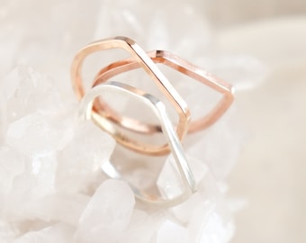 square ring. modern minimalist geometric stackable ring. ONE sterling silver, 14k gold fill, rose gold, solid 14k gold. stepping stone ring.