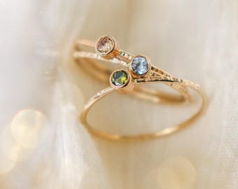 Stackable Gemstone Ring Set of THREE Rings in Sterling Silver, Gold Fill, Rose. Mothers Stacking Birthstone Bands. Hammered Stardust Texture