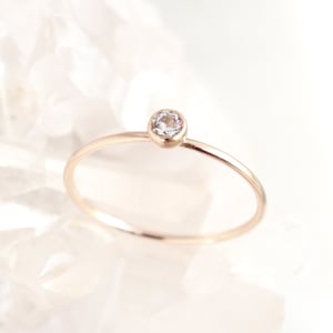 gold ring. cz diamond. birthstone ring. ONE delicate stackable birthstone ring. mothers ring. 14k gold filled. engagement ring