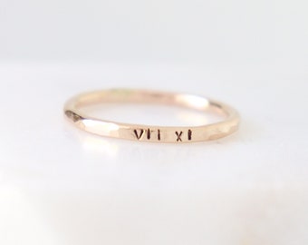 Roman numeral custom date ring. personalized wedding date birthday ring. stackable ring. SILVER, GOLD or ROSE gold filled. sterling silver.