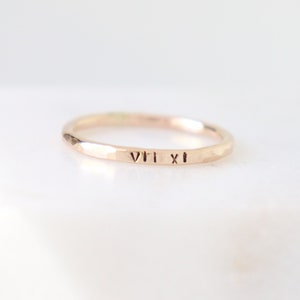 Roman numeral custom date ring. personalized wedding date birthday ring. stackable ring. SILVER, GOLD or ROSE gold filled. sterling silver.