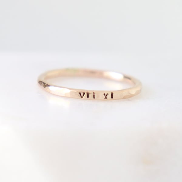 Roman numeral custom date ring. personalized wedding date birthday ring. stackable ring. SILVER, GOLD or ROSE gold filled. sterling silver.