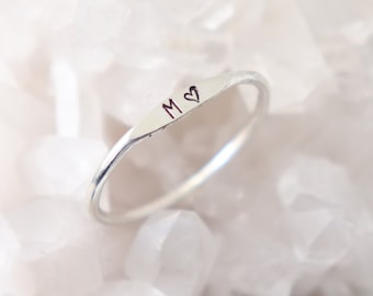 Personalized Initial Stack Ring. Custom Minimalist Letter Band. Solid SILVER; GOLD or ROSE Gold Filled. Best Friends Jewelry 1.3mm Width.