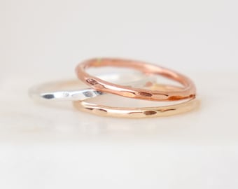 stacking band. 1.63 mm 14k GOLD / ROSE filed or sterling SILVER. stackable ring. hammered pebbled textured minimalist ring for her.