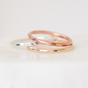 stacking band. 1.63 mm 14k GOLD / ROSE filed or sterling SILVER. stackable ring. hammered pebbled textured minimalist ring for her.