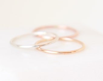 stacking ring band. ONE minimalist stack ring. smooth dainty. gold filled. rose filled. sterling silver. 1.3mm stackable ring.