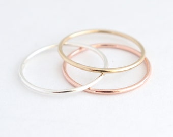 stacking ring band. ONE minimalist stack ring. smooth dainty. gold filled. rose filled. sterling silver. knuckle midi ring. stackable ring.