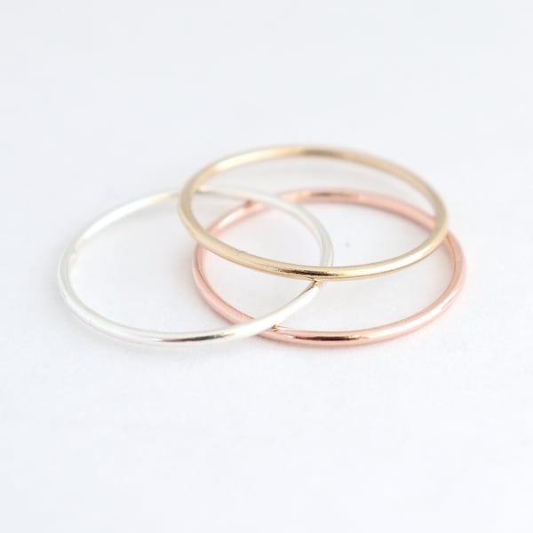 stacking ring band. ONE minimalist stack ring. smooth dainty. gold filled. rose filled. sterling silver. knuckle midi ring. stackable ring.