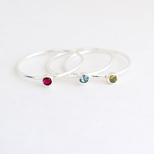 birthstone ring. ONE stackable birthstone gemstone ring. sterling silver. mothers ring. stacking ring. personalized gift for her under 30