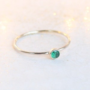 Emerald ring. gold ring. ONE delicate stackable birthstone ring. mothers ring. 14k gold filled. engagement ring. March birthstone ring. image 1