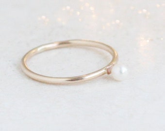 PEARL ring. gold, rose gold or sterling silver. ONE stackable ring. stacking ring. gold filled stack ring. gemstone. gift for her under 50.