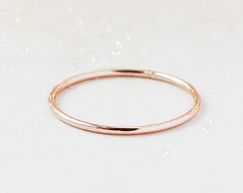 ROSE stacking ring. SMOOTH 14k rose gold filled band. ONE rose gold fill thin stackable ring. skinny stack ring. wedding band for her. 1 mm