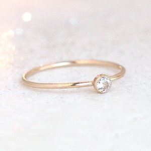 Gold Ring. Cz Diamond. Birthstone Ring. ONE Delicate Stackable ...