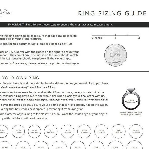 Ring Size Chart. International Ring Size Conversion. Ring Sizer. Printable Ring Size Chart to Determine Your Ring Size At Home. PDF