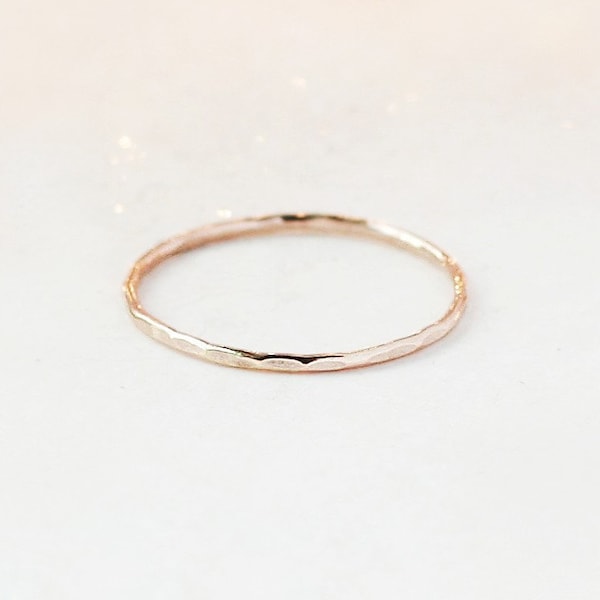 ROSE gold stacking ring. PEBBLED 14k rose gold filled band. ONE 14/20 rose gold ring band. skinny stack ring. stackable rings for women.