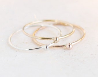 three minimalist stacking rings. SILVER, GOLD or ROSE gold filled. tiny ball droplet. sterling silver. 14k gold filled stacking ring. dainty