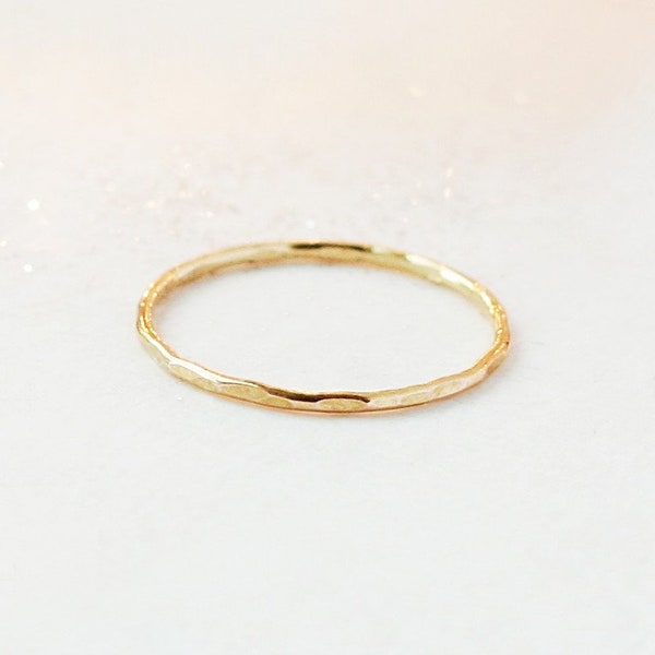 GOLD stacking ring. PEBBLED 14k gold filled band. ONE stackable gold ring band. wedding ring. minimalist stacking ring. gift for her.
