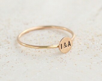 personalized initial ring. SOLID 14K GOLD tiny letter stacking ring. personalized gift for her. best friends sisters girlfriend mom's gift.