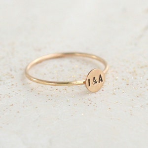 personalized initial ring. SOLID 14K GOLD tiny letter stacking ring. personalized gift for her. best friends sisters girlfriend mom's gift. image 1