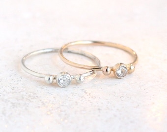 engagement ring. cz diamond. birthstone ring. ONE minimalist delicate stackable ring. mothers ring. 14k gold filled. or sterling silver.