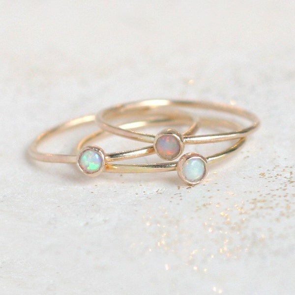 gold opal ring. birthstone ring. mothers ring. ONE dainty stackable ring. 14k gold filled. engagement ring. stacking ring. mothers day gift.
