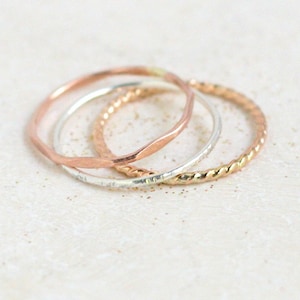 stackable rings. GOLD, SILVER, ROSE set of stacking rings. mixed metal stacking ring set. minimalist jewelry. gift for her. dainty midi ring