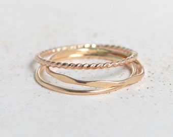 GOLD stacking rings. set of THREE boho gold filled slim stack rings. hammered. minimalist rings. 14k gold filled. knuckle ring. midi ring.