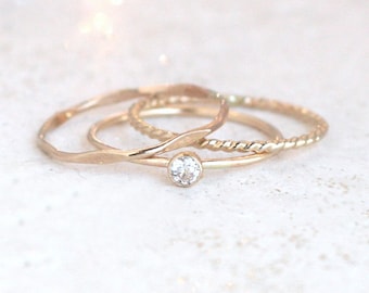 GOLD stacking birthstone ring set. THREE stackable gold filled rings. mothers rings. personalized gift for her. custom jewelry. minimalist.