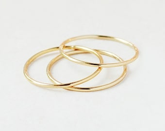 stacking rings. GOLD bands. set of THREE. smooth 14k gold filled thin stack ring. skinny stackable rings. knuckle, midi rings. wedding band.