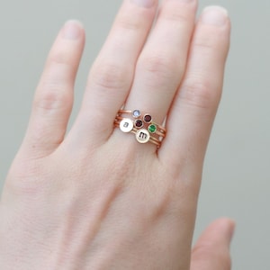 mother's ring. dual birthstone ring. SOLID 14k GOLD. two birthstone ring. gemstone couples ring. dual stone ring. personalized ring. for her image 9