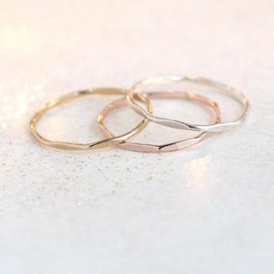 stacking rings set of THREE. sterling silver, rose and yellow gold fill. knuckle ring. minimalist stackable ring. dainty hammered stack ring image 2