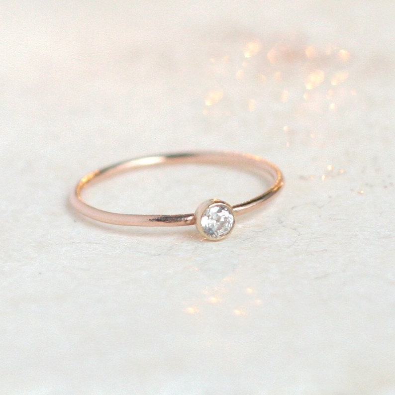 ROSE gold ring. birthstone stacking ring. cz diamond stacking Etsy