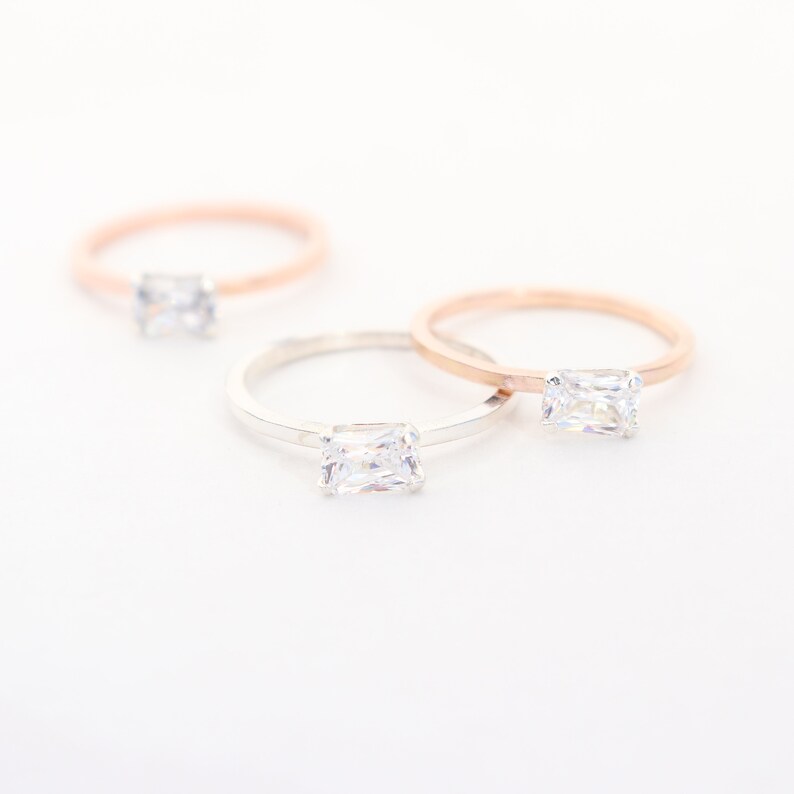 diamond engagement ring. cz stacking ring. ONE stackable wedding ring. sterling silver, yellow or rose gold fill. solid 14k gold. gemstone. image 6