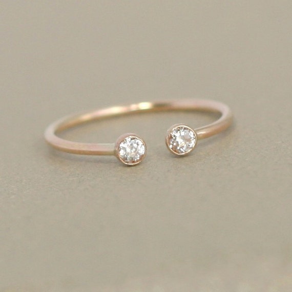 gold dual birthstone ring. unique diamond engagement ring.