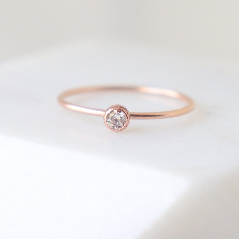 ROSE gold ring. birthstone stacking ring. cz diamond stacking | Etsy