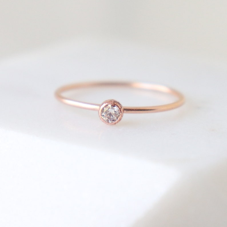 ROSE gold ring. birthstone stacking ring. cz diamond stacking Etsy