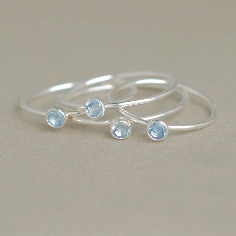 aquamarine ring. march birthstone ring. ONE stackable birthstone gemstone ring. sterling silver. mothers ring. stacking ring. silver ring. image 2