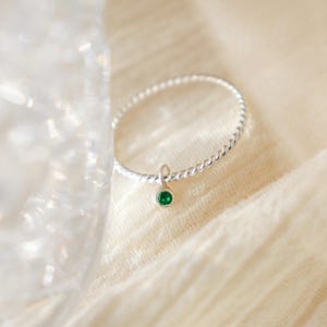 Solid Sterling Silver Stackable Birthstone Ring | Dainty Kinetic Sliding Charm Natural Gemstone | Mothers Day Band Bild 8
