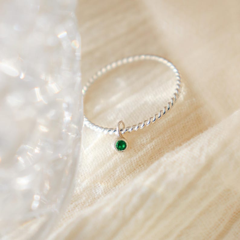 Solid Sterling Silver Stackable Birthstone Ring | Dainty Kinetic Sliding Charm Natural Gemstone | Mothers Day Band Bild 8