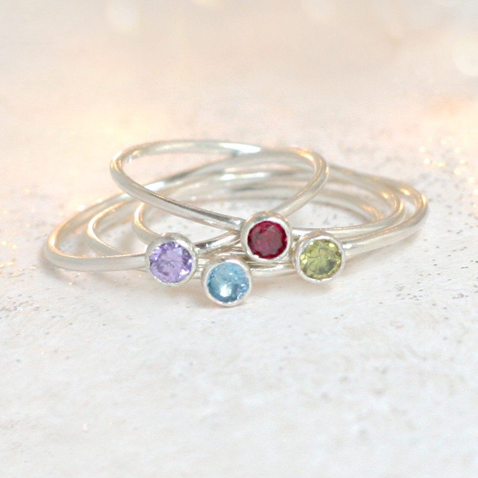 Birthstone ring. ONE stackable birthstone gemstone ring. Etsy