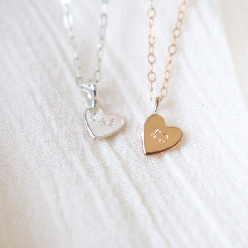 Personalized Heart Charm Necklace. custom letters couples initials charm. stamped letter necklace. sterling SILVER, GOLD fill, ROSE fill image 1