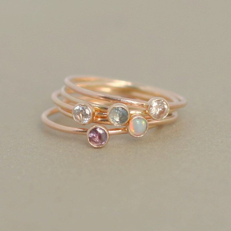 Gold gemstone stacking ring set. FIVE gold filled rings. Etsy