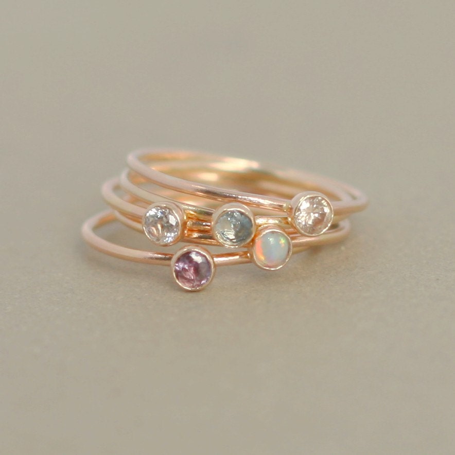 Gold Gemstone Stacking Ring Set. FIVE Gold Filled Rings. Etsy