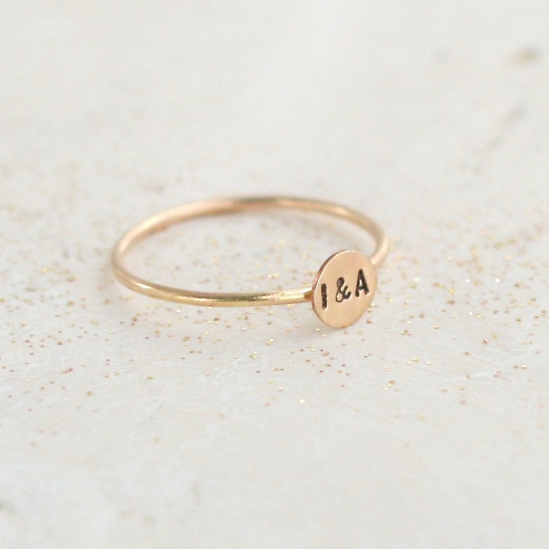 personalized initial ring. SOLID 14K GOLD tiny letter stacking ring. personalized gift for her. best friends sisters girlfriend mom's gift. image 1