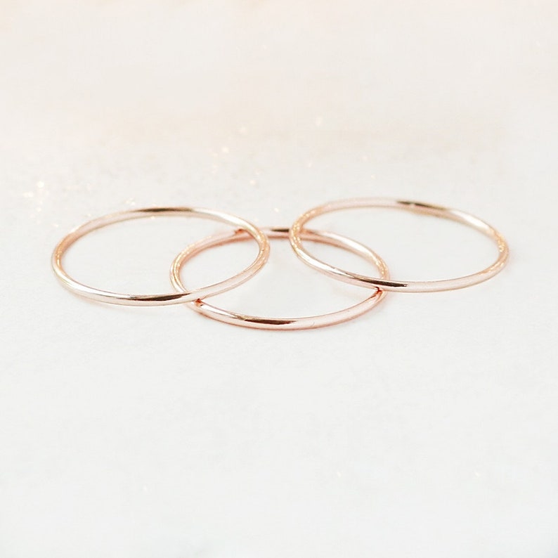 ROSE stacking ring. SMOOTH 14k rose gold filled band. ONE rose gold fill thin stackable ring. skinny stack ring. wedding band for her. 1 mm image 5