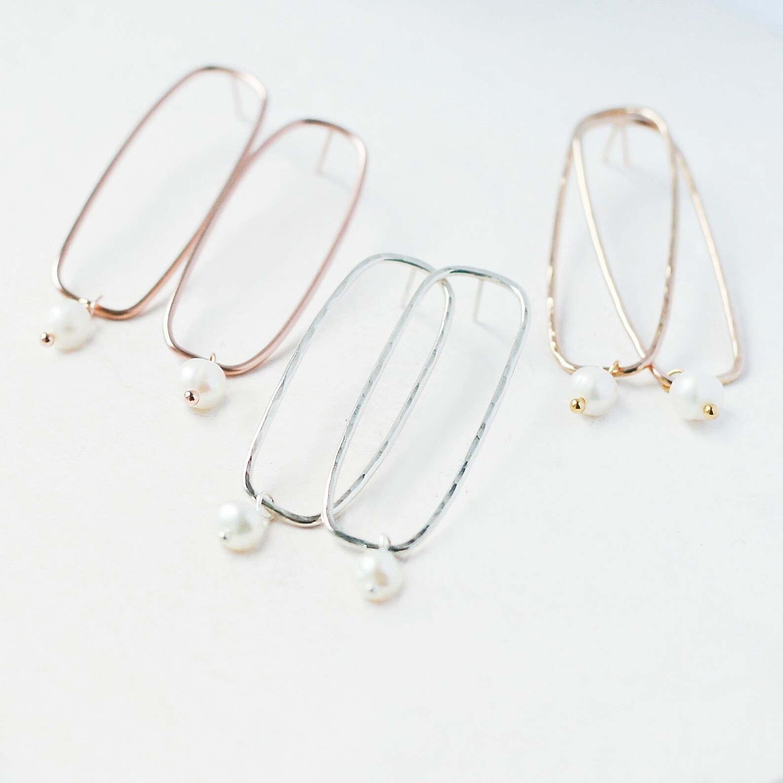 Pearl Hoop Earrings. Rose Gold Sterling Silver and Yellow Etsy